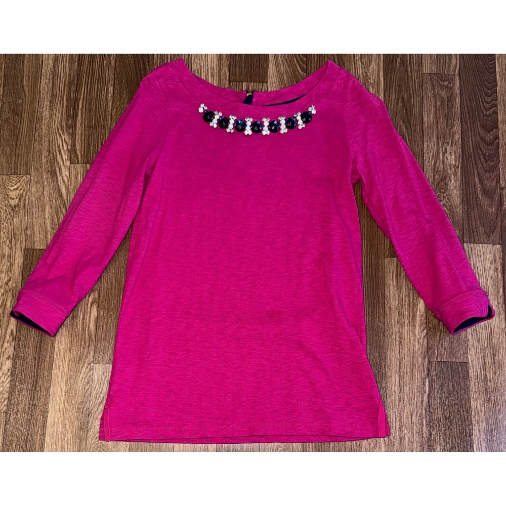 Joules UK 10 US 6 Pink Embellished Neck 3/4‎ Sleeve Top Blouse